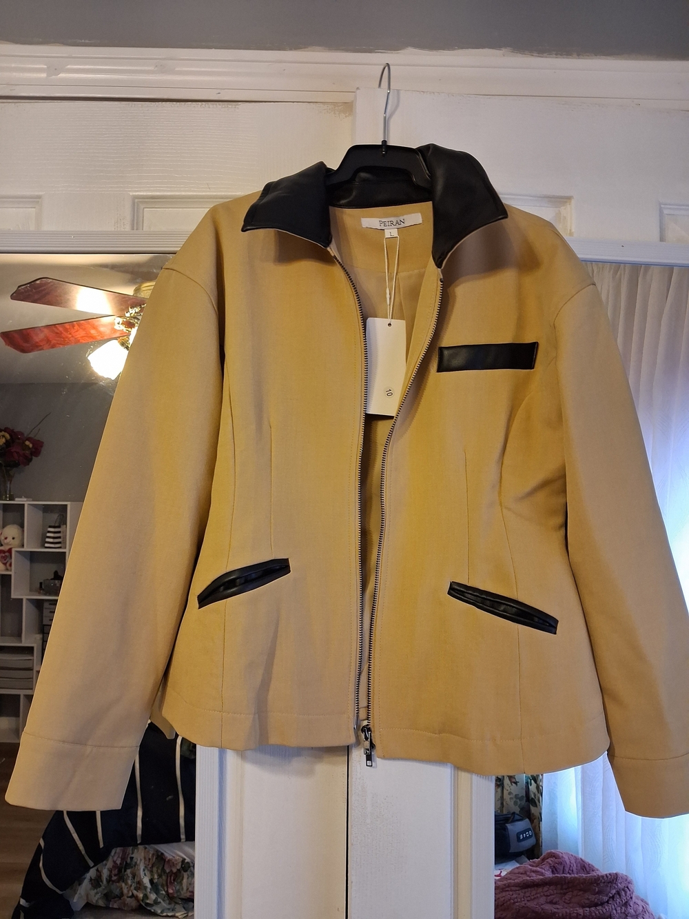 Women's Tan Jacket with Black Trim